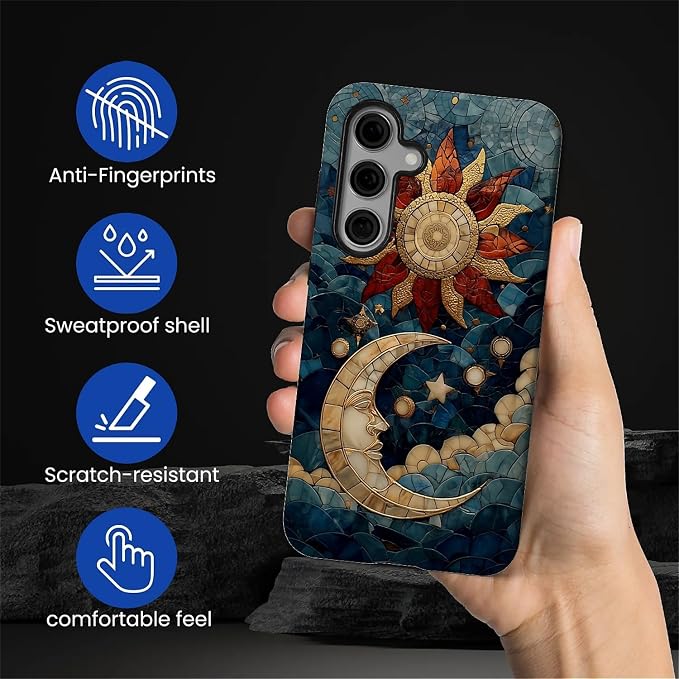 Case for Samsung Galaxy S25 Plus Case, Sun Moon Stars Faux Stained Glass Design - Image 3
