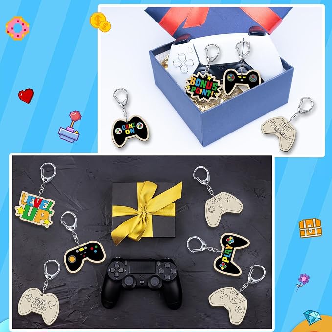 RattanView 24 Pcs Video Game Craft Color Your Own Keychains DIY Craft Wooden - Image 6