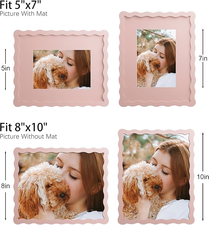 8x10 Picture Frame with Mat for 5x7, Wavy Edge Wooden Real Glass Photo Frame - Image 3