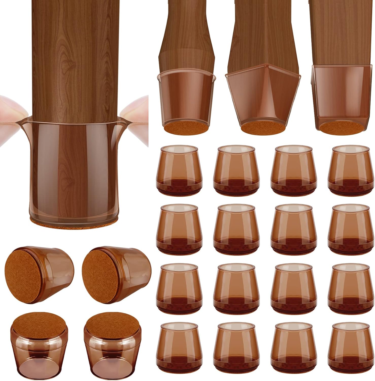 BALEINE 16 Pack Silicone Chair Leg Floor Protectors, Stool Leg Protectors Cap, Non-Slip Chair Leg Caps for Hardwood Floors (Brown, X-Large, 16 Pack)