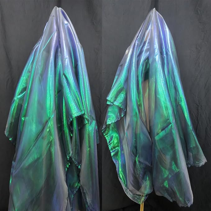 Dark Forest Green Iridescent Organza Fabric - Image 2