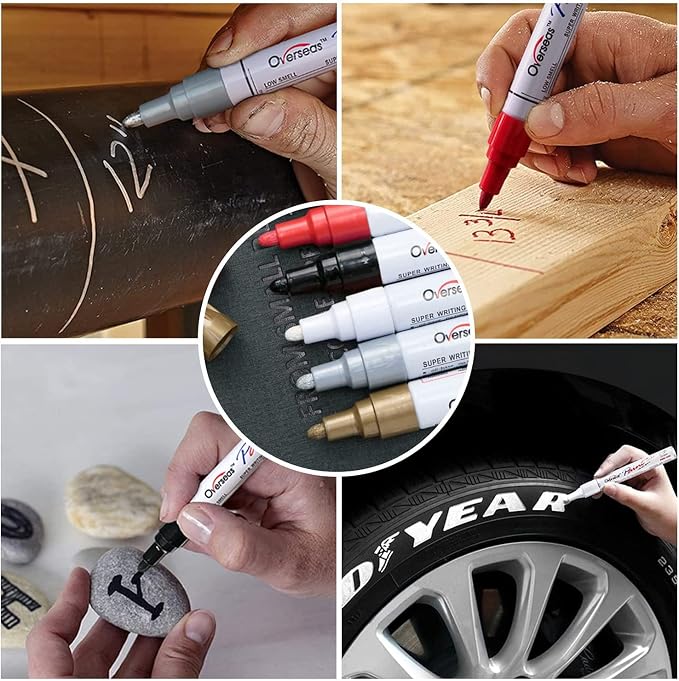 Overseas Oil Based Paint Pens, 5 Colors Metallic Permanent Paint Markers | - Image 3