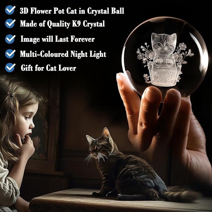IFOLAINA Cat Themed Gifts for Women 3D Crystal Ball for Her Mom Girls | Cat - Image 2
