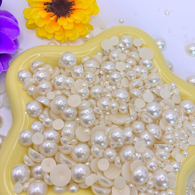 1500PCS 3-14mm Ivory Flatback Pearls, 150g Half-Round ABS Pearls - Image 2