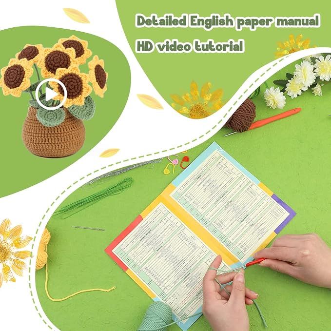 kgxulr Crochet Kit for Beginners, Sunflower Crochet Kit Beginner Crochet - Image 3