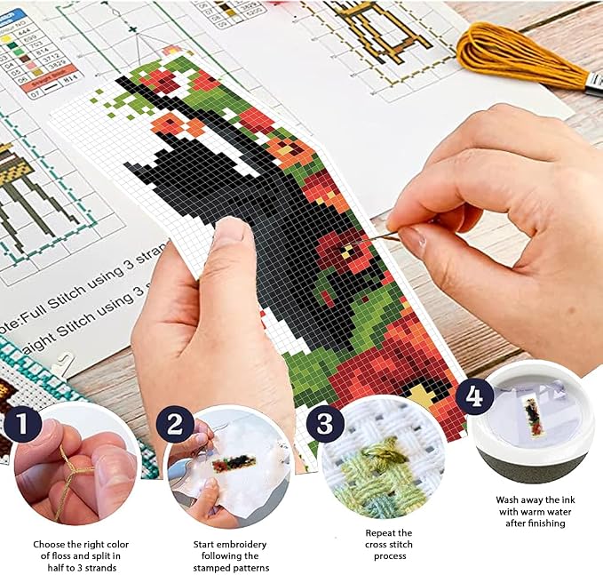 FREEBLOSS 6Pcs Cross Stitch Bookmark Kits Cat Stamped Embroidery Bookmarks - Image 4