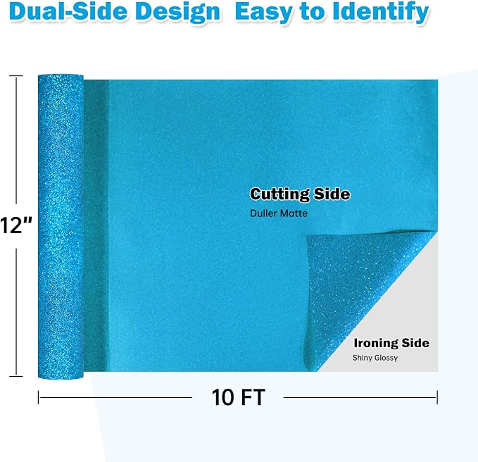 TUMIYA Lake Blue Glitter Heat Transfer Vinyl HTV Roll - Image 2