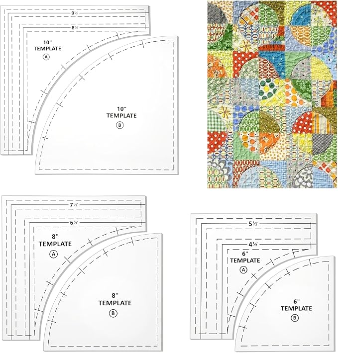 3 Set Quilting Templates, 10/8/6 Inch Clear Acrylic Quilting Rulers and by Unknown