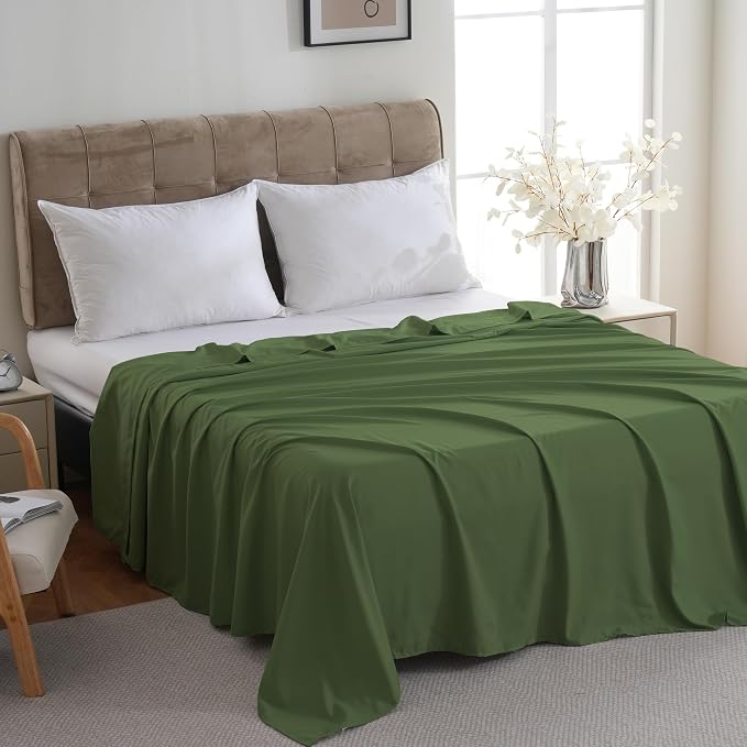 ZPECC King Flat Sheet Only 1 Pack, Durable Olive Green Top Bed Sheets - Image 3
