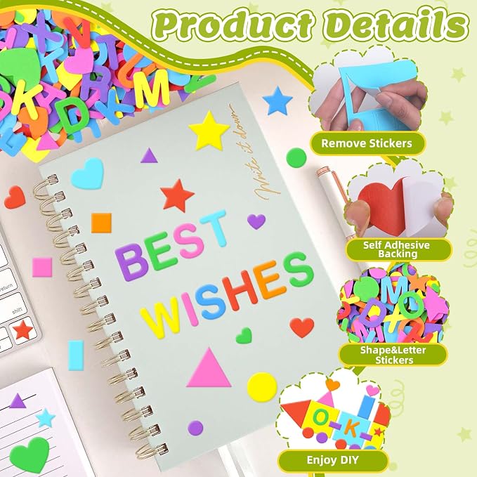 1488Pcs Foam Stickers, 8Colors Foam Shape Letter Stickers - Image 3