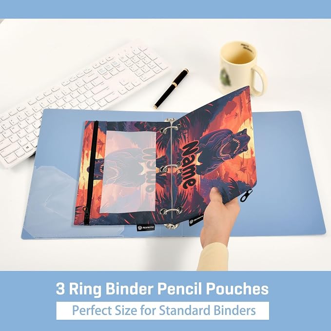 Custom Dinosaur Pencil Pouch for 3 Ring Binder, 2 Pack Personalized Name - Image 4