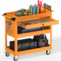 3 Tier Rolling Tool Cart on Wheels, Heavy Duty Service Cart Industrial Utility Cart with Drawer and Screwdriver Rack Pegboard, 550 LBS Mobile Tool Storage Organizer for Garage, Workshop (Orange)