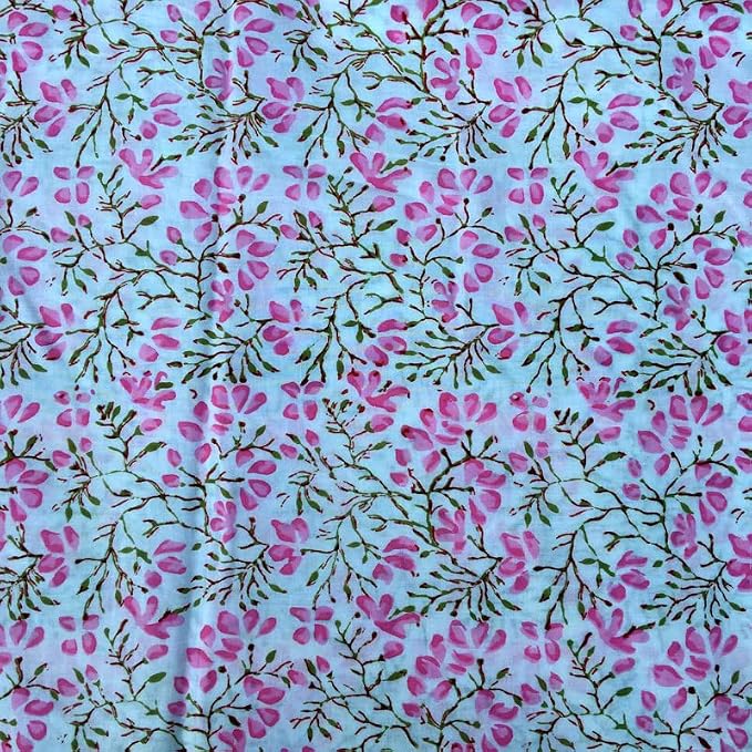 E-Tailor® Indian Ethnic 100% Cotton Voile Running Hand Block Print Natural - Image 2