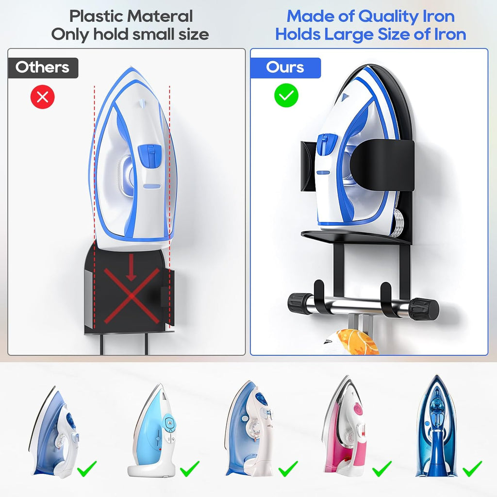 ORLESS Metal Large Ironing Board Holder Wall Mount, Ironing Board Hanger, Iron Board Holder, Iron Board Hook Wall Mount, for Laundry Rooms (Black)