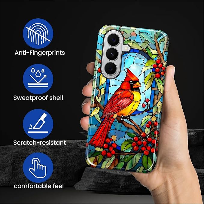 for Samsung Galaxy S26+ Case, Stained Glass Cardinal Bird Pattern Glossy 2 in 1 - Image 4