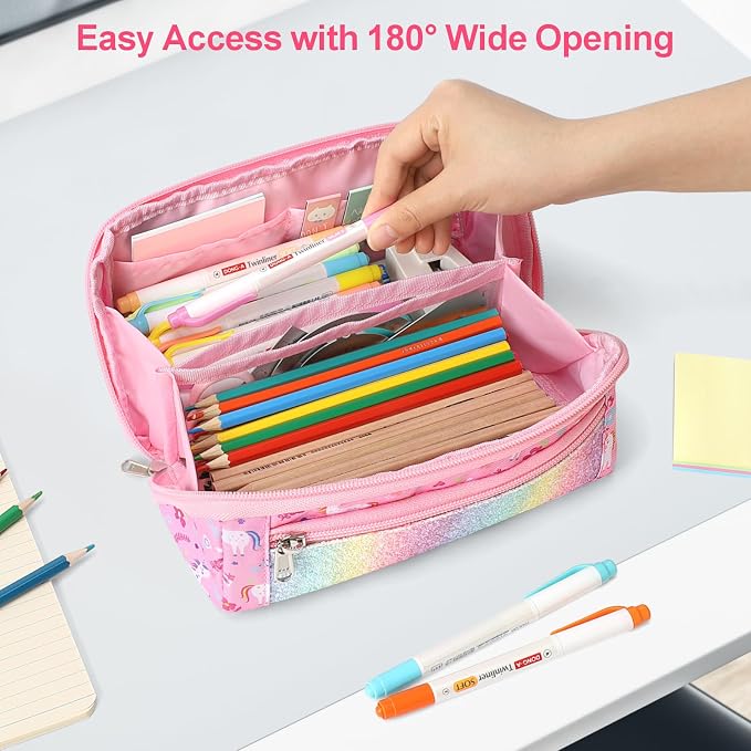 Large Pencil Case for Girls, Aesthetic Pencil Pouch for School, Wide Opening - Image 7