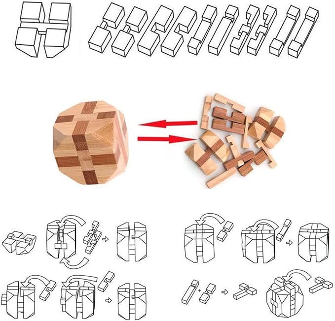 VolksRose 9pcs Wooden Brain Teaser Puzzles, IQ Challenge Puzzle Games, Logic - Image 2