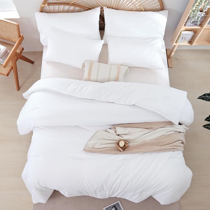 weigelia Queen Comforter Set White Comforter Boho Solid Color Bedding - Image 6