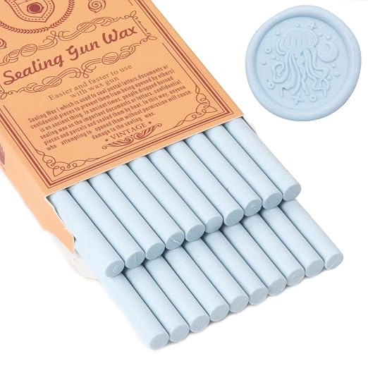 Pale Blue Sealing Wax Sticks, WASOHLING 20Pcs Glue Gun Wax Seal Sticks by WASOHLING