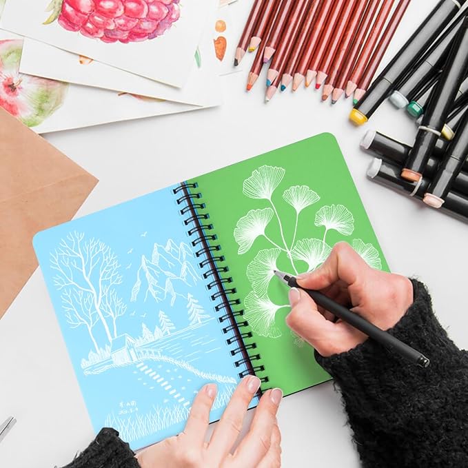 5x7in 12 Colors Paper Sketchbook, 80gsm Spiral Bound Art Journal Sketchbook - Image 5