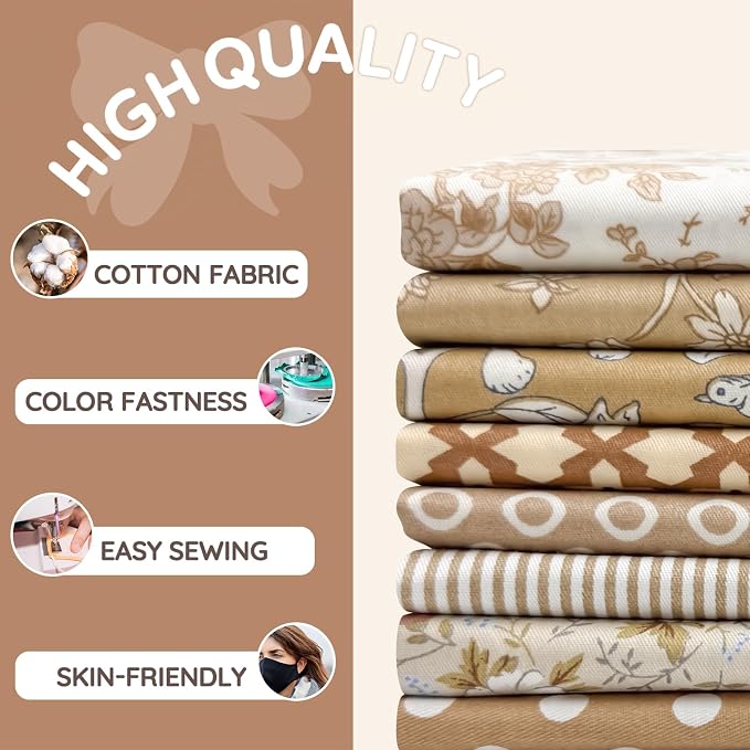 Aubliss 8pcs Fat Quarter Fabric Bundles Quilting Cotton Craft Fabric Pre-Cut - Image 3