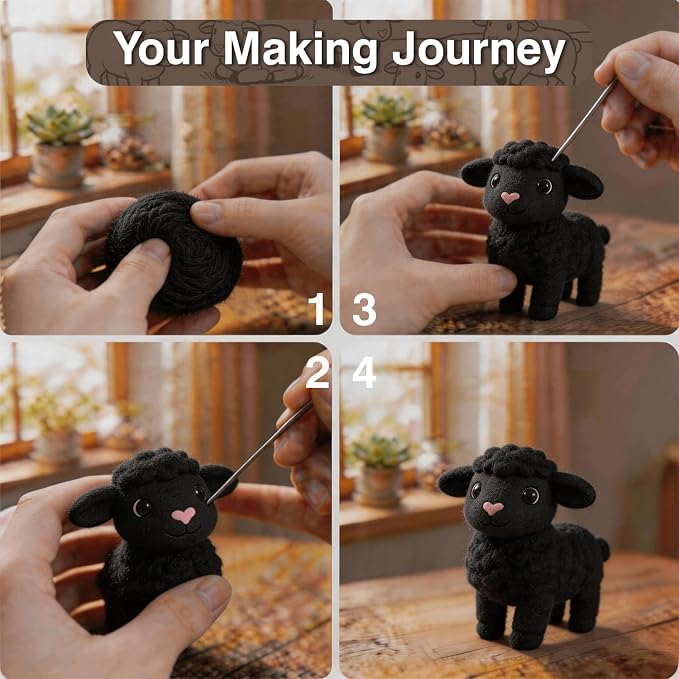 FACE N FACE DIY Needle Felting Kit Cute Black Lamb Standing – Needle Felting - Image 5