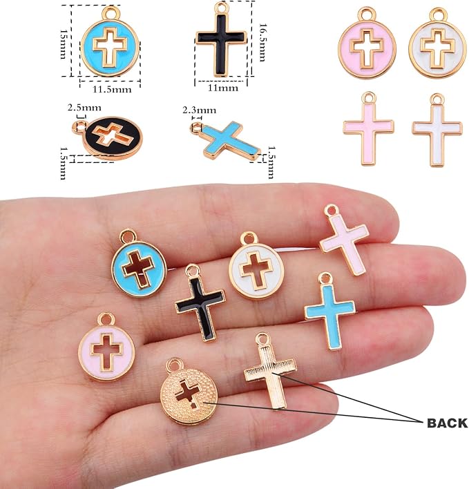 Aylifu 40pcs 2 Styles Enamel Cross Charms Alloy Religious Cross Crucifix Jesus - Image 3