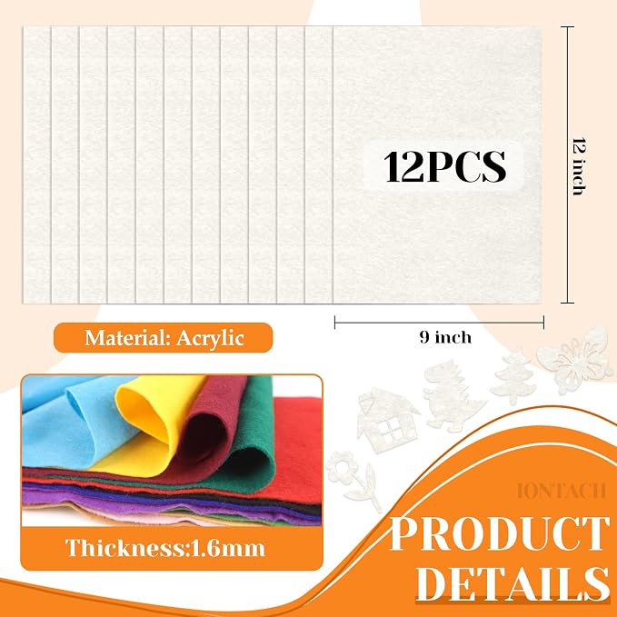 IONTACH 9" X 12" Felt Fabric Sheets 1.6mm Thick | Soft Felt - Image 3