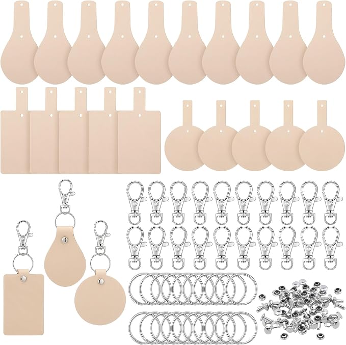 Landical 20 Pcs Leather Keychain Blank Craft Kit PU Leather Key Swivel Hook by Landical