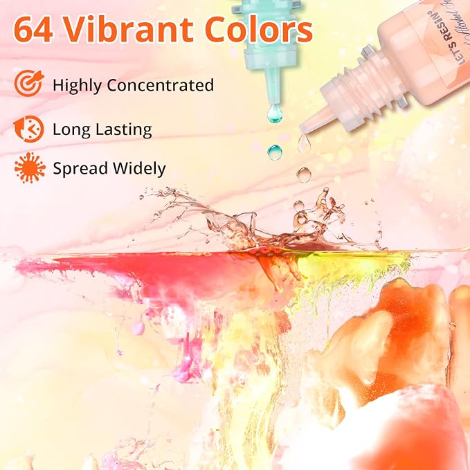 LET'S RESIN 64pcs Concentrated Alcohol Ink Set, 9 Pastel and 9 Metallic Vibrant - Image 3