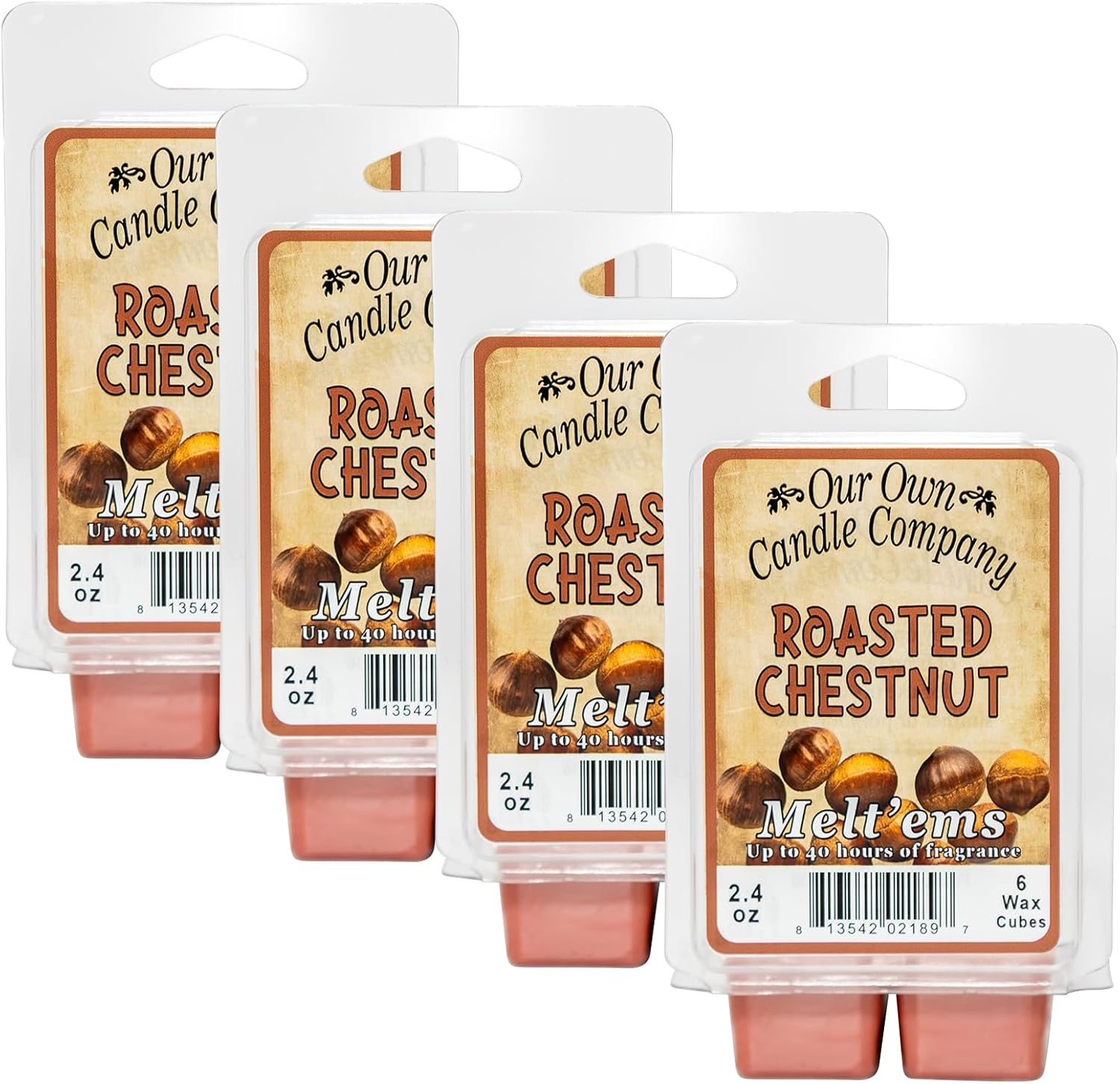 Our Own Candle Company Premium Wax Melt, Roasted Chestnut Scent, Handmade in The USA, 24 Cubes (4 Pack, 9.6oz Total)