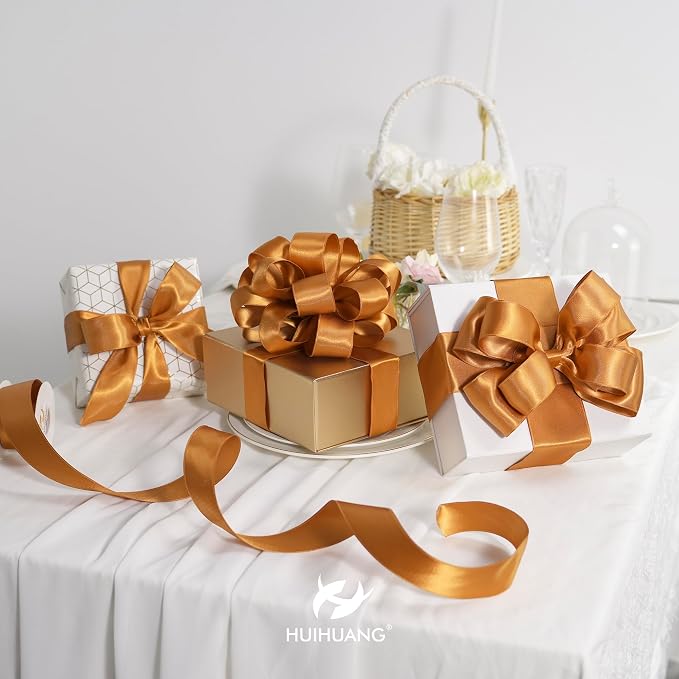 HUIHUANG Burnt Orange Satin Wired Ribbon 2.5 inch Easter Wired Ribbon - Image 4