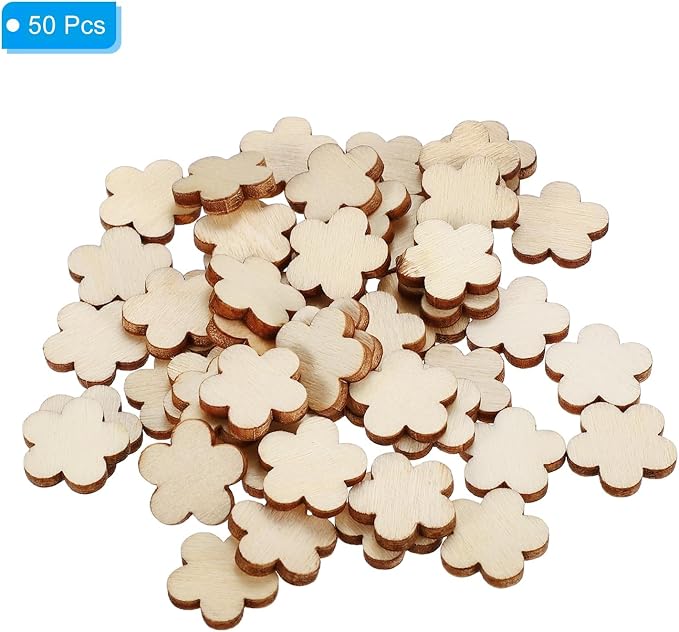 PATIKIL 15mm Wooden Flowers, 50 Pack Unfinished Wood Flowers Blank Wooden - Image 3