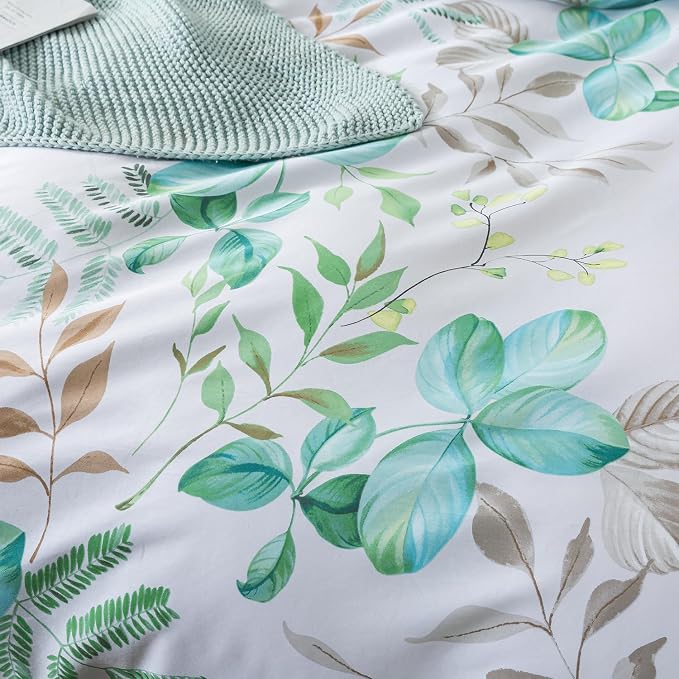 FADFAY Botanical Duvet Cover Sets Full Size 100% Cotton Teal Green Leaves - Image 8