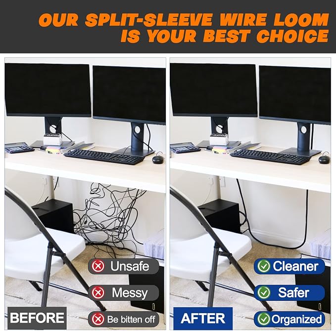 Split Braided Sleeve Cable Management Wire Loom Cord Covers - Image 3