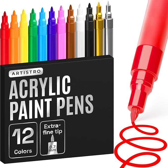 ARTISTRO 12 Regular Paint Pens for Glass Marking, Rock Painting, Scrapbooking by ARTISTRO