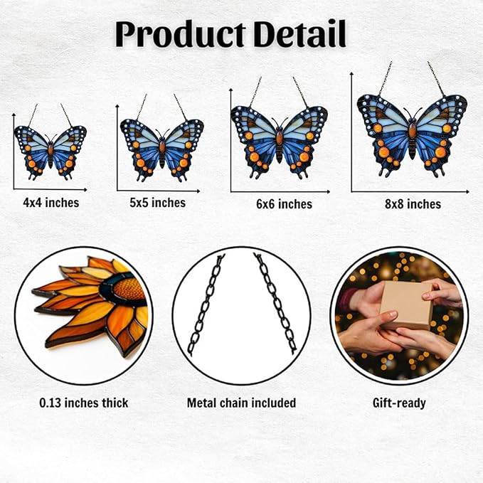 Night Monarch Butterfly Acrylic Suncatcher Stained Glass Effect Window Car - Image 2