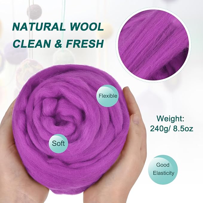 uxcell Needle Felting Wool, 8.5 Oz Nature Fibre Wool Yarn Roving - Image 2