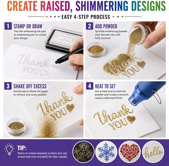Embossing Kit with Heat Tool Bundle, Embossing Powders, Complete Embossing - Image 7