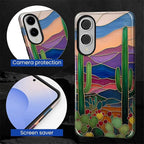 for Samsung Galaxy S25 Edge Case, Stained Glass Cactus Pattern Glossy 2 in 1 - Image 6