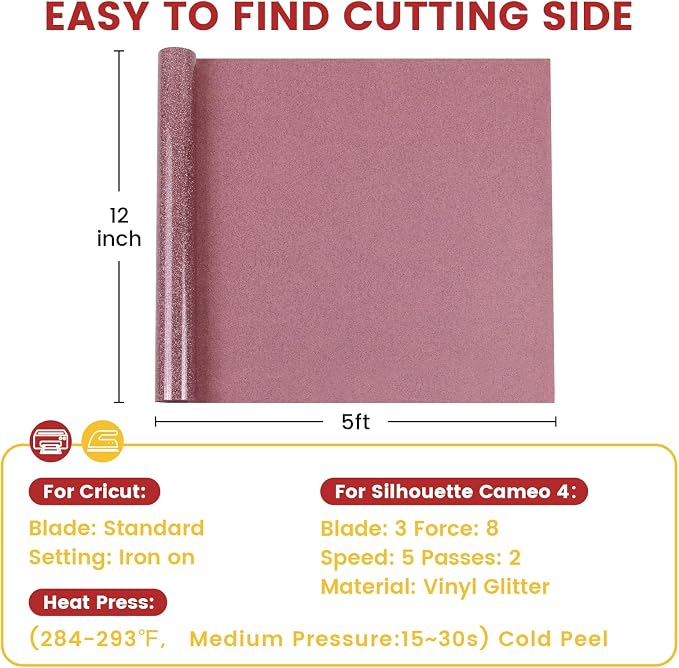 Glitter Heat Transfer Vinyl Rolls 12" x 5FT Pink - Image 2