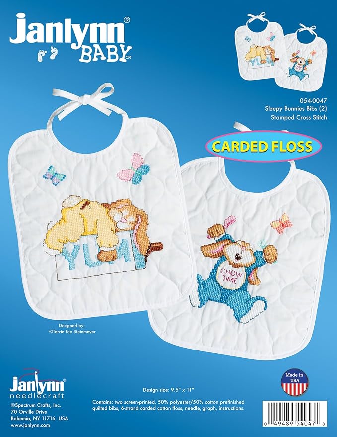 Janlynn Sleepy Bunnies Bibs Stamped Cross Stitch Kit-9-1/2 X11 Set of 2 - Image 2