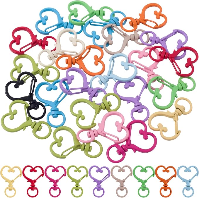 24 PCS Heart Swivel Keychain Clasps, Metal Swivel Lobster Clasp | Heavy Duty by Isslly