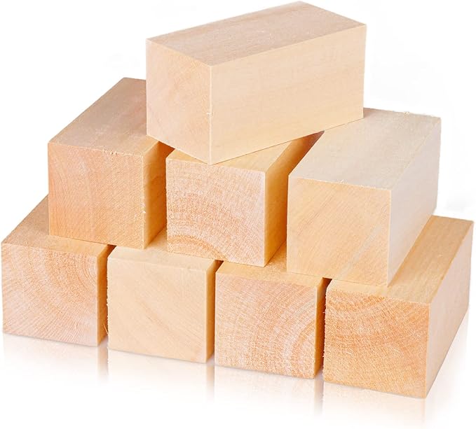 8 Pack Basswood Carving Blocks 4 X 2 X 2 Inch, Large Whittling Wood Carving by Fowecelt