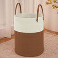 Large Woven Laundry Basket Hamper,80L Cotton Rope Storage Bin for Blankets,Toys and Clothes,Decorative Tall Nursery Hamper for Living Room,Baby Nursery,Bathroom and Bedroom,White and Brown
