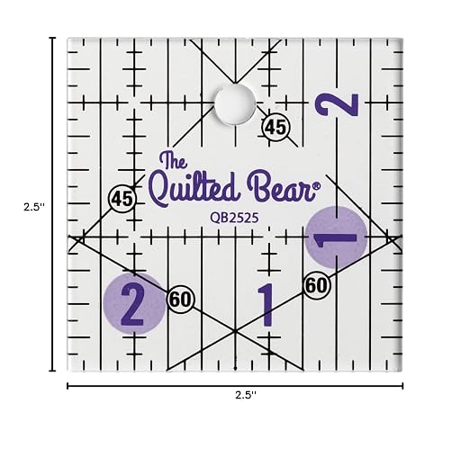The Quilted Bear Square Quilting Ruler, Transparent Acrylic, 2.5" x 2.5" | - Image 8