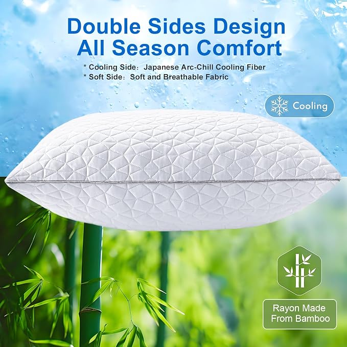 Cooling Pillows Queen Size Set of 2, Shredded Memory Foam Pillows, Adjustable - Image 2