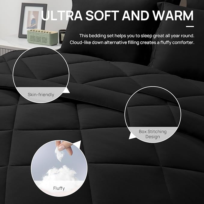 Love's cabin King Size Comforter Set Black, 7 Pieces King Bed in a Bag - Image 7