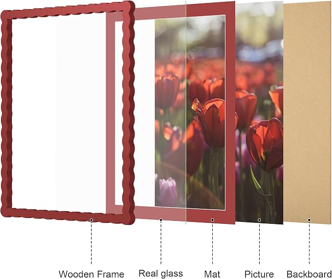 12x16 Picture Frame with Mat for 11x14, Wavy Edge Wooden Real Glass Photo Frame - Image 5