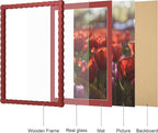 12x16 Picture Frame with Mat for 11x14, Wavy Edge Wooden Real Glass Photo Frame - Image 5